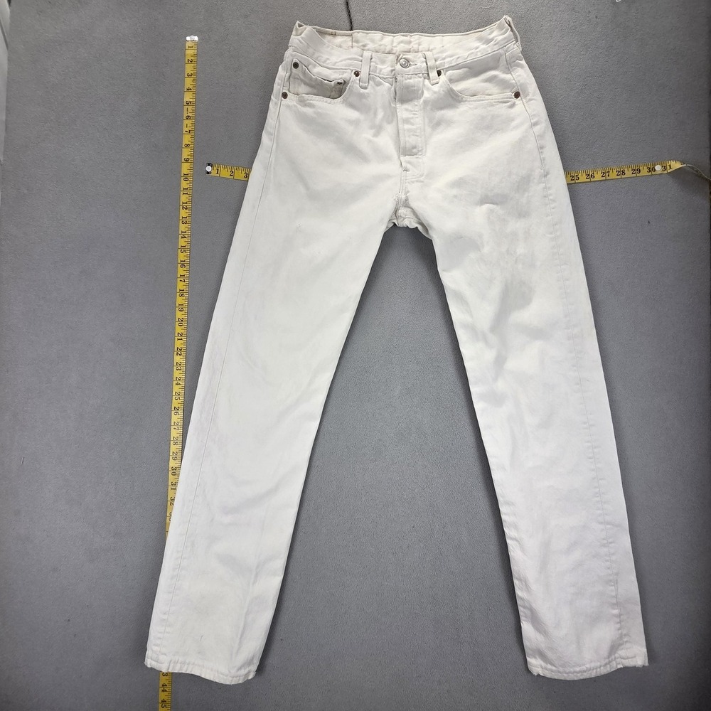 VTG Levis 501 Jeans Mens White Light Wash Straight Button Fly USA Fits 28x31